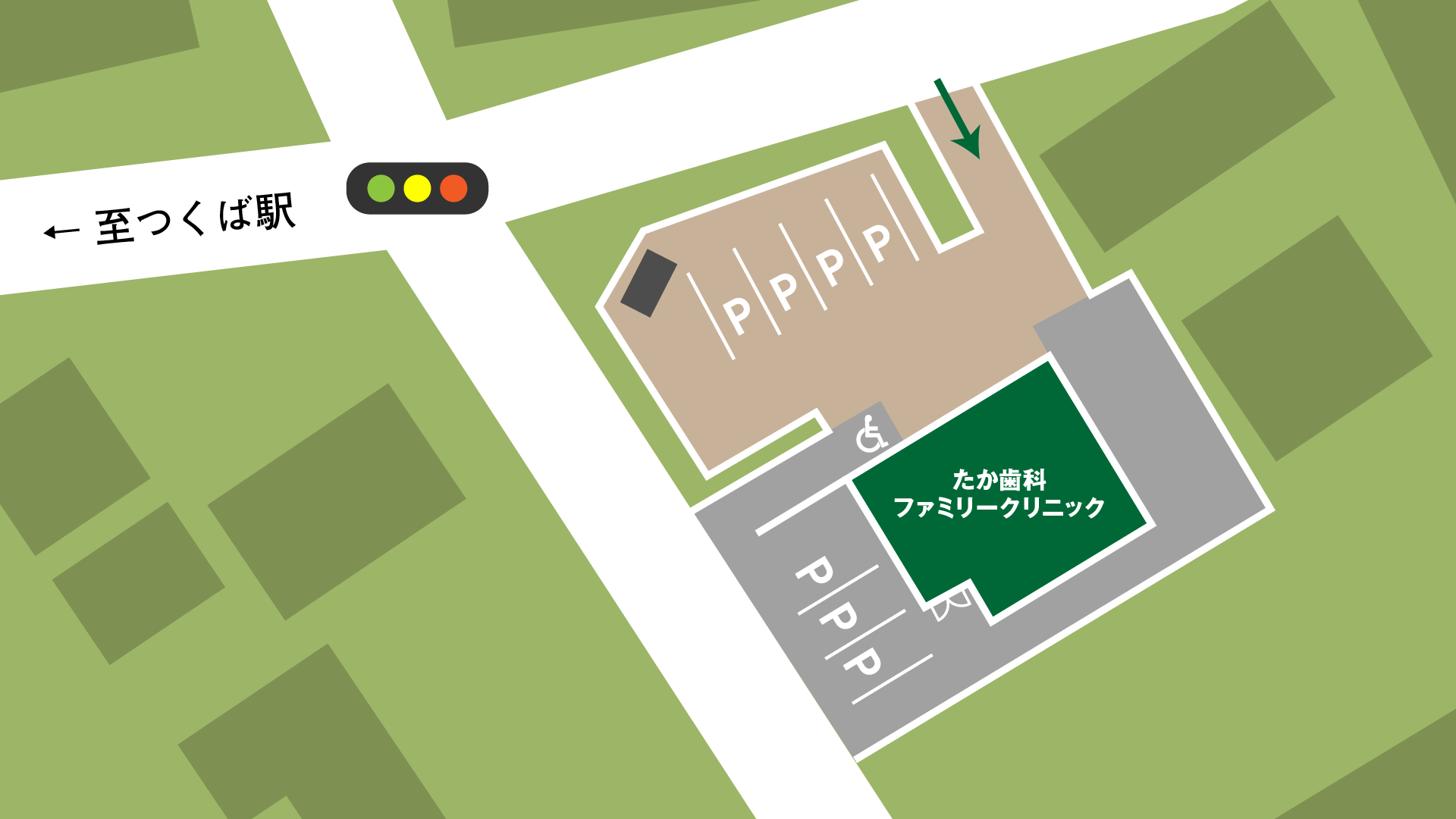 つくばのたか歯科ファミリークリニックの医院駐車場のイラストマップ
